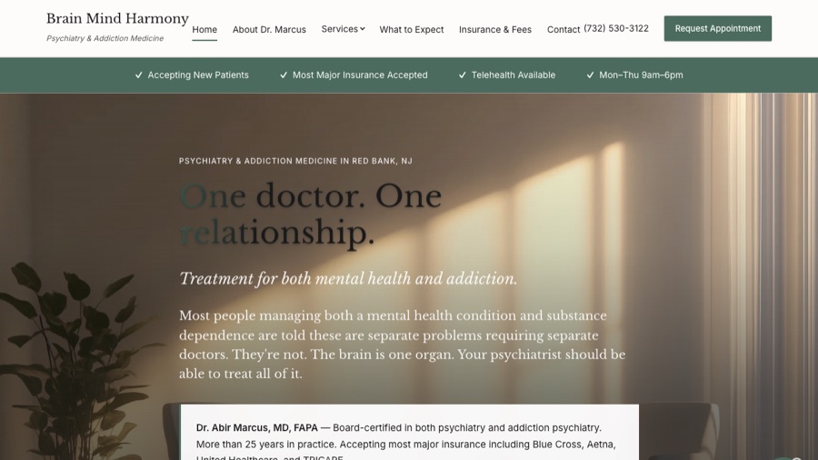 Brain Mind Harmony psychiatry website homepage