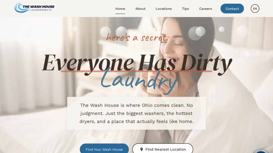 The Wash House Laundromats website homepage